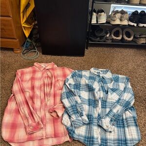 Plaid Button-Up Shirt - Pink or Blue